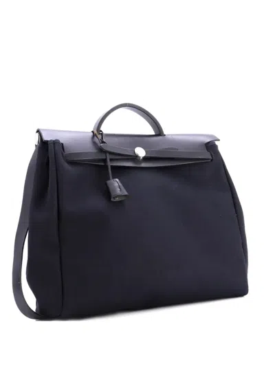 Pre-owned Hermes Herbag Toile And Leather Mm Satchel In Black