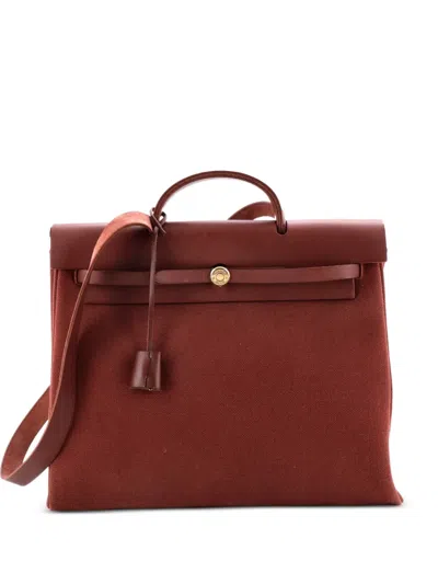Pre-owned Hermes Herbag Toile And Leather Mm Satchel In Red