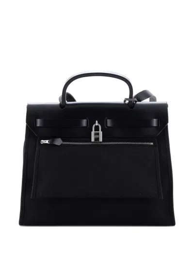 Pre-owned Hermes Herbag Toile And Leather Pm Satchel In Black