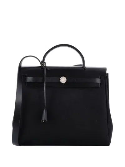 Pre-owned Hermes Herbag Toile And Leather Pm Satchel In Black