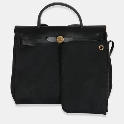Pre-owned Hermes Herbag Zip 31 Black Military Toile Vache Hunter Pm Ghw Handbag
