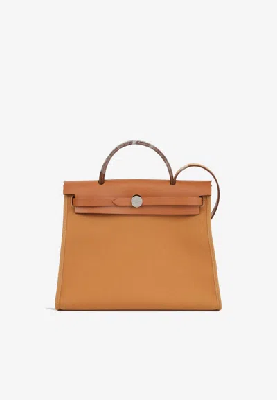 Pre-owned Hermes Herbag Zip 31 In Dune, Magnolia Toile And Fauve Hunter With Palladium Hardware