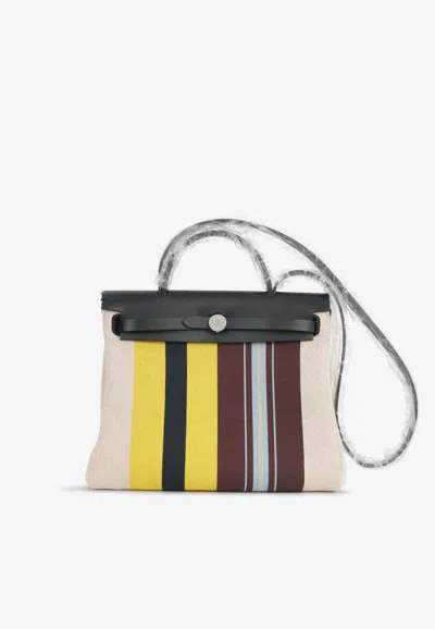 Pre-owned Hermes Herbag Zip 31 In Rayures D'equipage Ecru And Black Hunter With Palladium Hardware In Multicolor