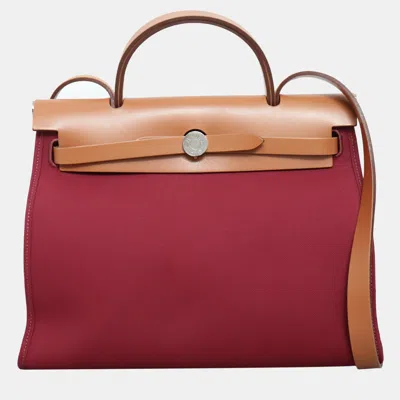 Pre-owned Hermes Herbag Zip 31 Red Canvas Leather Bag