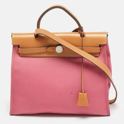 Pre-owned Hermes Herbag Zip 31 Tosca/natural Canvas And Leather Bag In Pink