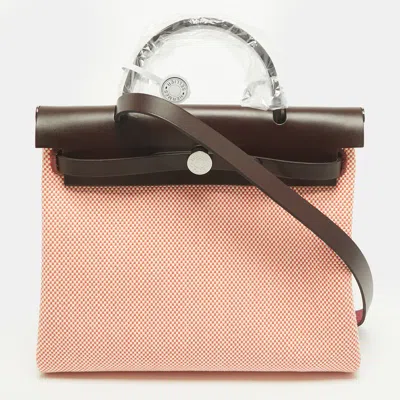 Pre-owned Hermes Hermès Herbag Zip 31orange Field/ecru/rouge Sellier Criss Viking Toile And Vache Hunter Top Handle B In Multi