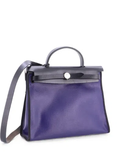 Pre-owned Hermes Herbag Zip Berline Vache Canvas And Leather 31 Shoulder Bag In Blue