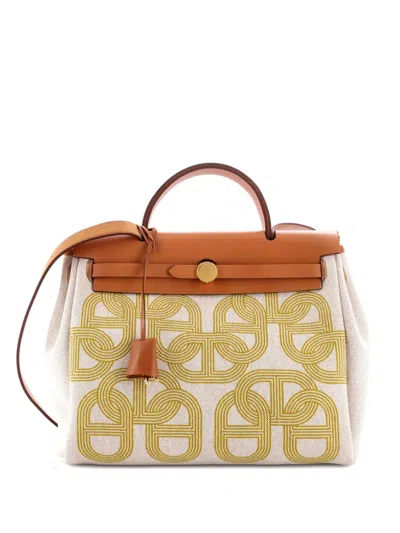 Pre-owned Hermes Herbag Zip Circuit 24 Vache Hunter And Leather 31 Satchel In Neutral