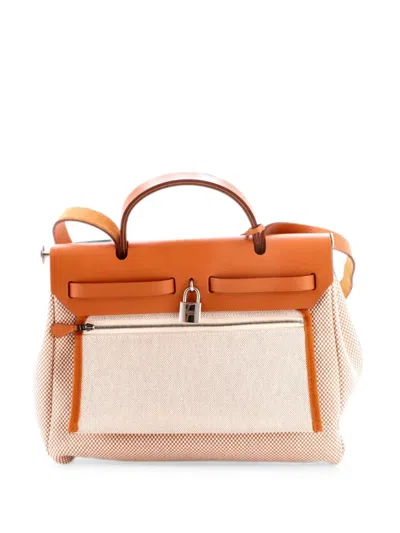 Pre-owned Hermes Herbag Zip Criss Viking Toile And Leather 31 Shoulder Bag In Neutrals