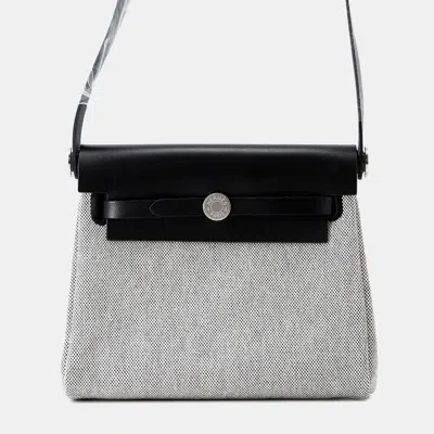 Pre-owned Hermes Herbag Zip Mini Ecru/black Toile Military Vache Hunter Leather Bag