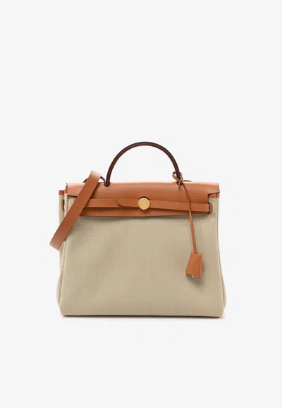 Hermes Herbag Zip Retourne 31 In Beton Toile And Naturel Vache Hunter With Gold Hardware