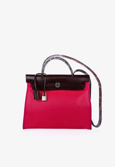 Pre-owned Hermes Herbag Zip Retourne 31 In Rose Shocking Toile Berline And Rouge Sellier Vache Hunter With Palladium 