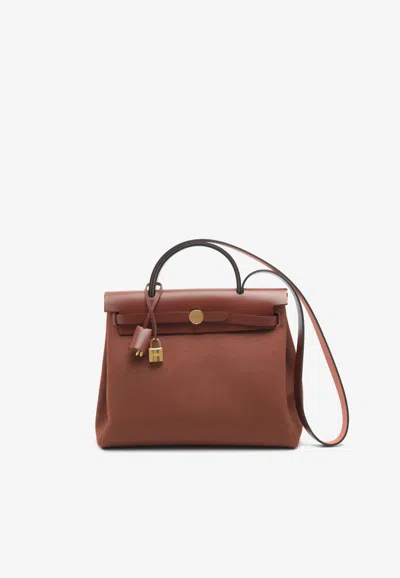 Hermes Herbag Zip Retourne 31 In Rouge H Militaire Canvas And Rouge H Hunter With Gold Hardware In Red