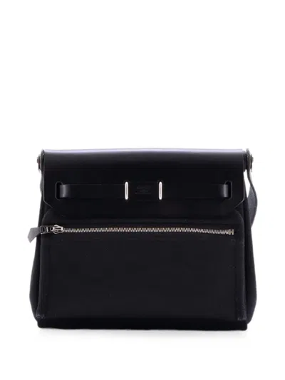 Pre-owned Hermes Herbag Zip Toile And Leather 20 Shoulder Bag In Black