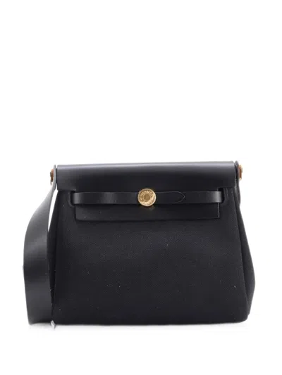 Pre-owned Hermes Herbag Zip Toile And Leather 20 Shoulder Bag In Black