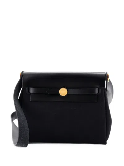 Pre-owned Hermes Herbag Zip Toile And Leather 20 Shoulder Bag In Black