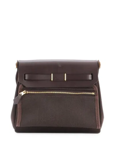 Pre-owned Hermes Herbag Zip Toile And Leather 20 Shoulder Bag In Brown