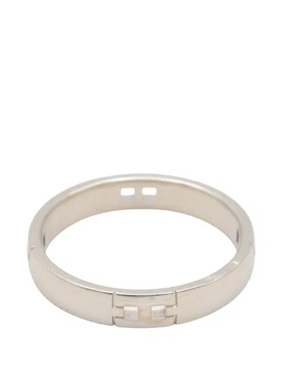 Pre-owned Hermes Hercules Engraved Logo Ring In Silver