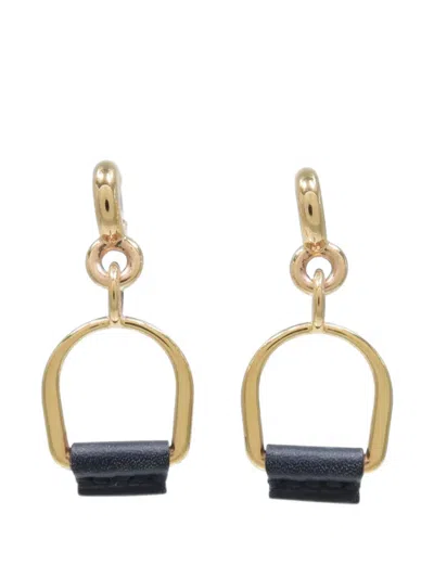 Pre-owned Hermes Heritage Equestre Etrier Earrings In Gold