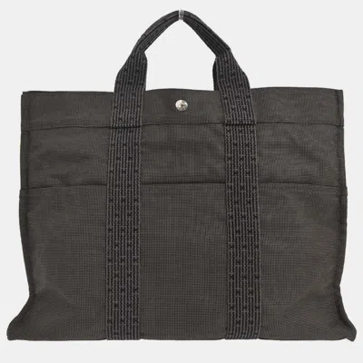 Pre-owned Hermes Herline Gray Canvas Tote In Black
