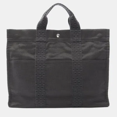 Pre-owned Hermes Herline Gray Nylon Canvas Tote Mm
