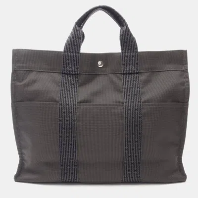 Pre-owned Hermes Herline Mm Gray Canvas Nylon Canvas Bag In Black