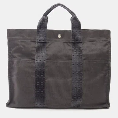 Pre-owned Hermes Herline Mm Gray Nylon Canvas Tote Bag Shw