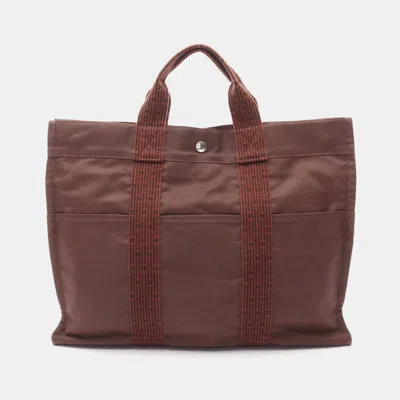 Pre-owned Hermes Herline Mm Hand Tote Bag Nylon Canvas Brown Shw