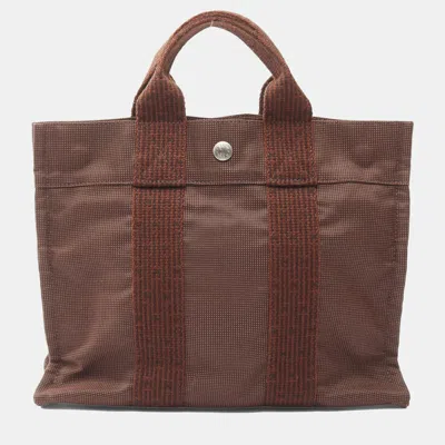 Pre-owned Hermes Herline Pm Brown Nylon Canvas Tote Bag