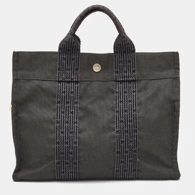 Pre-owned Hermes Herline Pm Dark Grey/black Canvas Tote In Gray