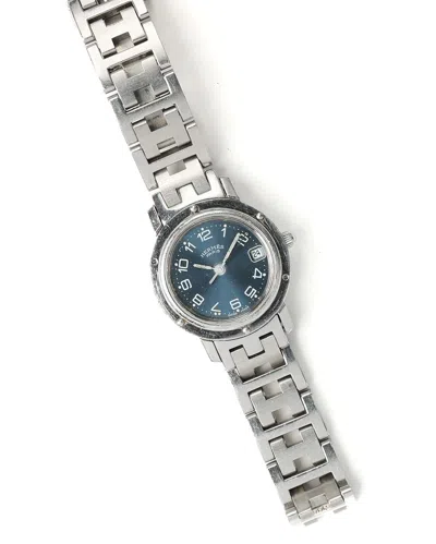 Pre-owned Hermes Hermès Hermés Clipper Date 24mm Watch In Blue