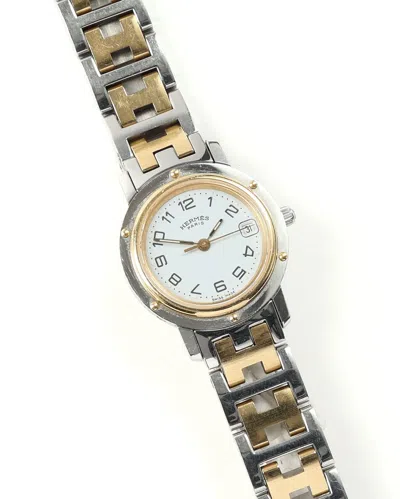 Pre-owned Hermes Hermès Hermés Clipper Date 24mm Watch In White