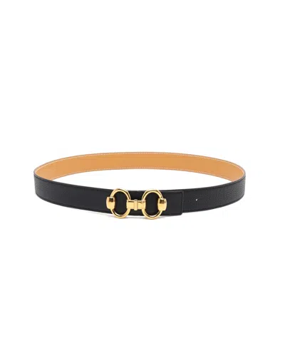 Pre-owned Hermes Hermès  Reversible Horsebit Belt, Size 90 In Black