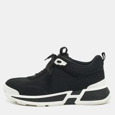 Pre-owned Hermes Heros Size 38 Black Knit Fabric And Suede Lace Up Sneakers
