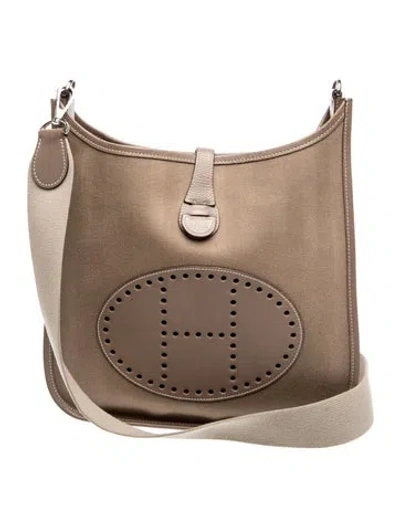 Pre-owned Hermes Herringbone Linen Evelyne 29 In Brown