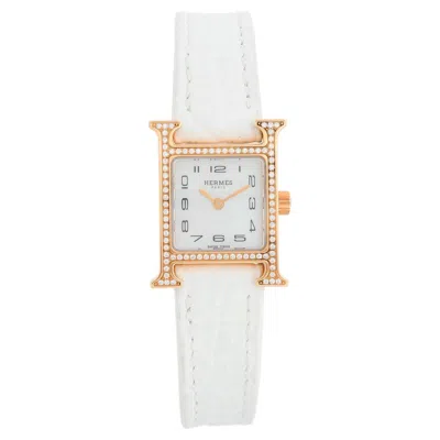 Pre-owned Hermes Heure H 18k Rose Gold Mini Ladies Watch W053094ww00 In Red