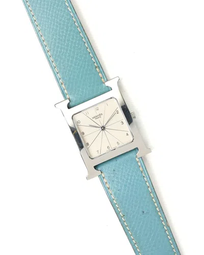 Pre-owned Hermes Hermès Heure H 26x35mm 2005 Full Set Watch In White