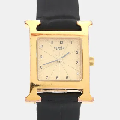 Pre-owned Hermes Heure H Hh1.201 Quartz Gold Plated Stainless Steel Womens Wristwatch 21 Mm