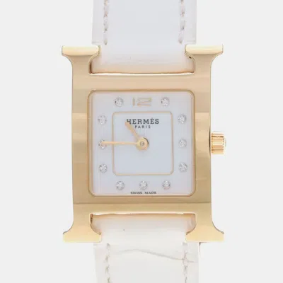 Pre-owned Hermes Heure H Hh1.202b Quartz Gold Plated Stainless Steel Women's Wristwatch 21.5 Mm In White