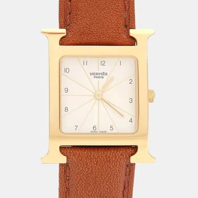 Pre-owned Hermes Heure H Hh1.501 Quartz Gold Plated Stainless Steel Men's Wristwatch 26 Mm In Silver
