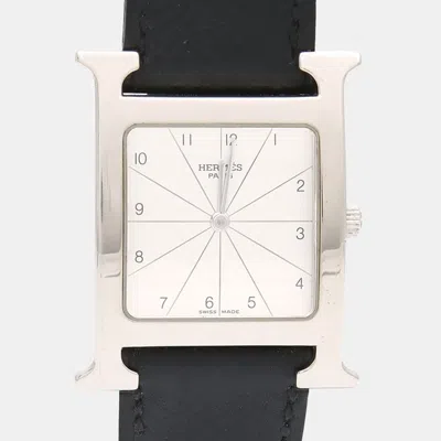 Pre-owned Hermes Heure H Hh1.505 Quartz Stainless Steel Womens Wristwatch 26 Mm In White