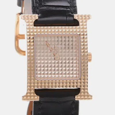 Pre-owned Hermes Heure H Hh4.470a Quartz Rose Gold Stainless Steel Women's Wristwatch 21.5 Mm In Pink