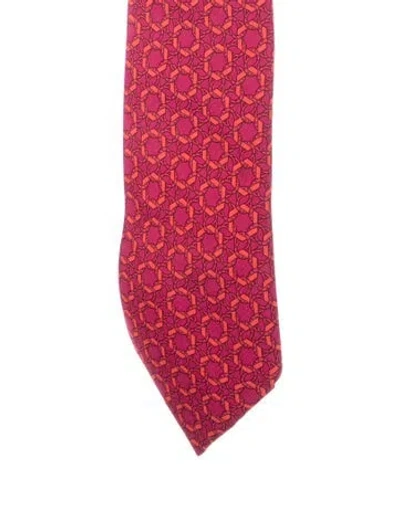 Pre-owned Hermes Hexagon Pattern Silk Tie In Purple