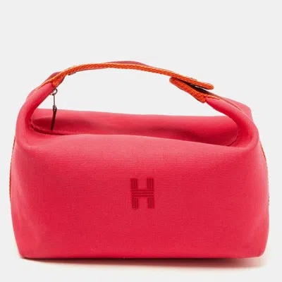 Pre-owned Hermes Hibiscus Toile H Canvas Large Bride-a-brac Model Case In Pink
