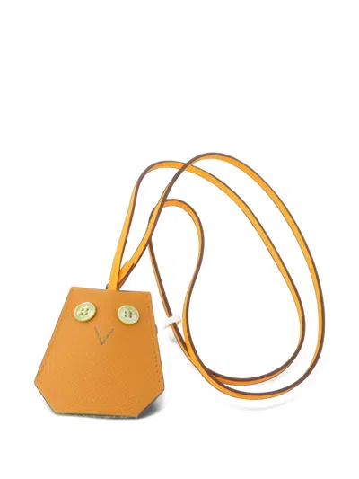 Pre-owned Hermes Hibouton Epsom Key Ring In Orange