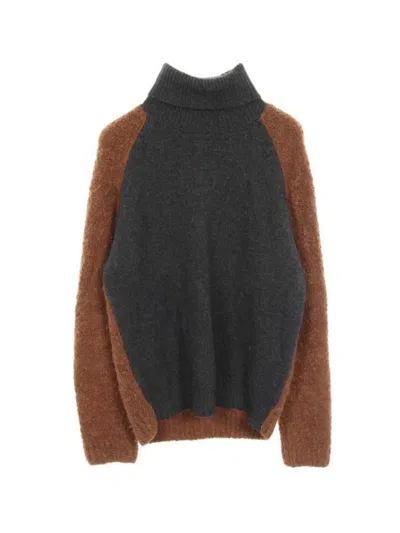 Pre-owned Hermes High-neck Colour-block Knit In Brown
