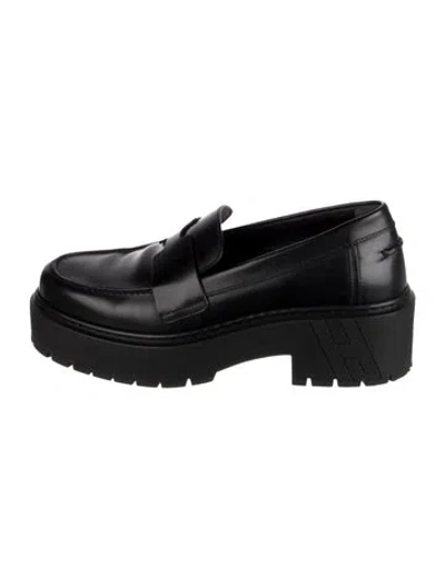 Pre-owned Hermes Hitch H Logo Loafers In Black