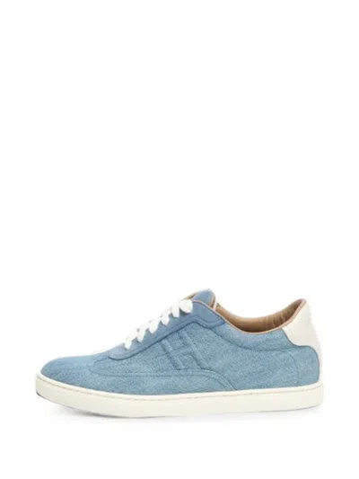 Pre-owned Hermes H-logo Denim Sneakers In Blue