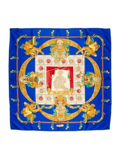 Pre-owned Hermes Hommage A Charles Garnier Architecte De L'opera De Paris Silk Scarf In Blue