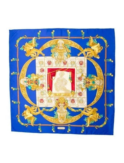 Pre-owned Hermes Hommage A Charles Garnier Architecte De L'opera De Paris Silk Scarf In Blue